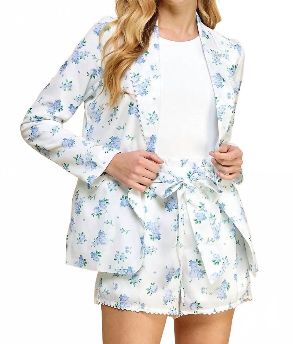 NEW TCEC floral ric rac blazer in sky blue